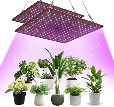 2 Pack LED Grow Light Panel 200W Lamp for Indoor Plants, Full Spectrum with White Blue Red UV IR LEDs