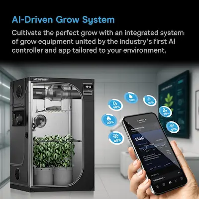AC Infinity AI Grow System 2x2, 1-Plant Kit w/Self-Learning AI Controller, Dynamic Airflow & LM301H LED Lighting Control