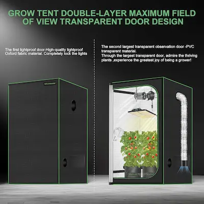 2x2 Grow Tent, 24"x24"x32" Double Transparent Viewing Door